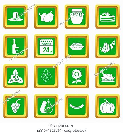 Thanksgiving icons set in green color isolated illustration for web and any design