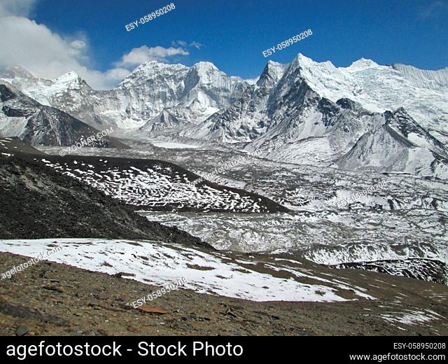 View from Chhukhung Ri, glacier and mountains