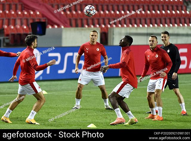 Training session of SK Slavia Prague team prior to the UEFA Champions League play-off first leg between SK Slavia Prague and FC Midtjylland was held on...