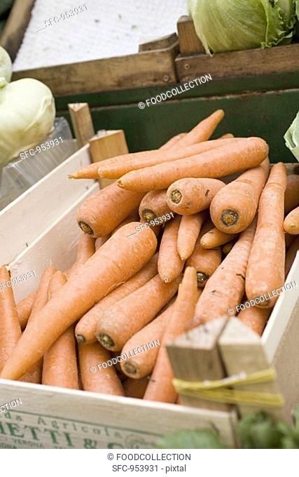 Carrots in crate at a market