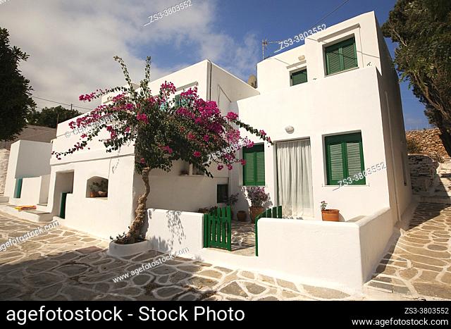 Whitewashed Cycladic house at the old town Chora or Chorio, Sikinos Island, Cyclades Islands, Greek Islands, Greece, Europe