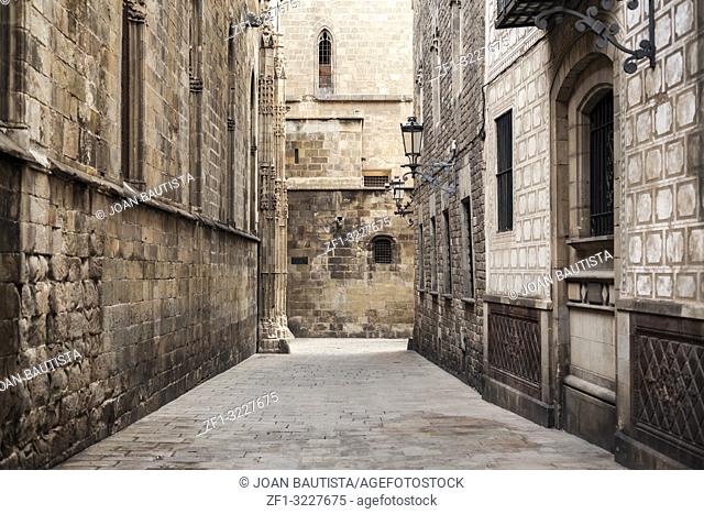 Ancient and medieval street near to cathedral, gothic quarter, Barcelona