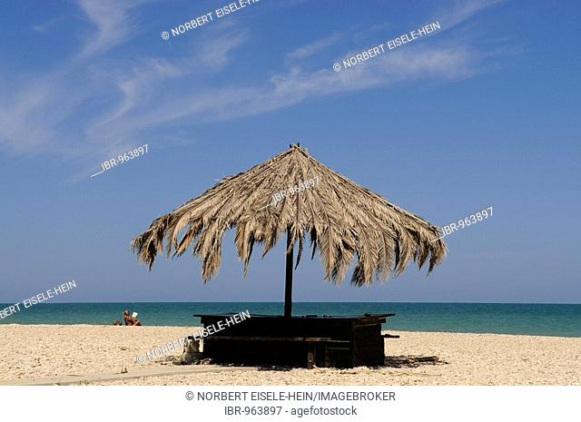 Sunshade on the beach of Pineto, Abruzzi, Italy, Europe
