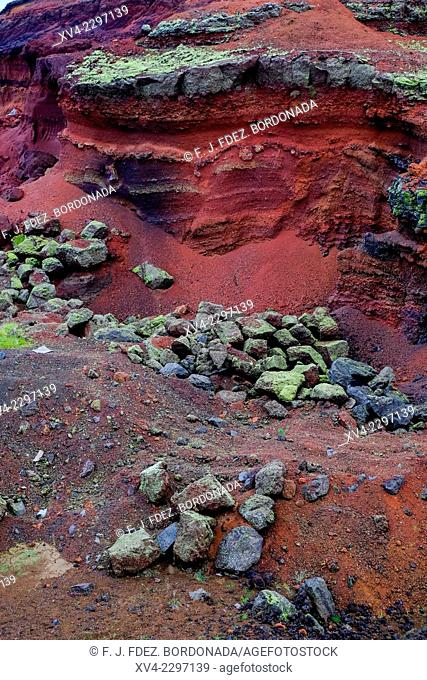 Red rock mineral at Iceland area near of Selfoss and Laugavartn. Iceland