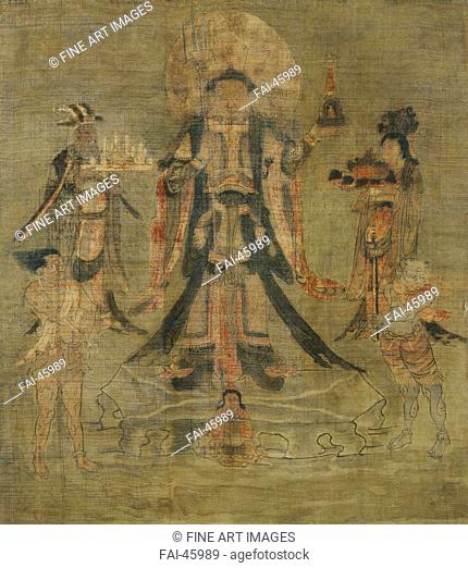 Vaisravana Bishamonten, the Guardian of the North by Tibetan culture /Ink on silk/The Oriental Arts/12th-13th century/China, Tangut Empire/State Hermitage, St