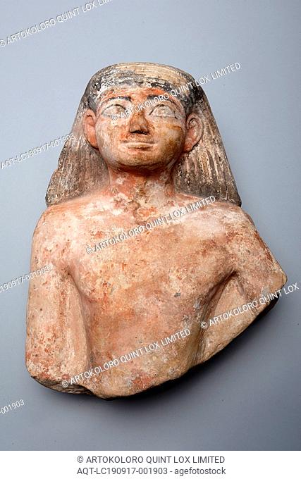 Bust of a Man, New Kingdom, Dynasty 18 (about 1550–1295 BC), Egyptian, Egypt, Stone and pigment, 45.7 × 34.3 × 20.3 cm (18 × 13 1/2 × 8 in.)