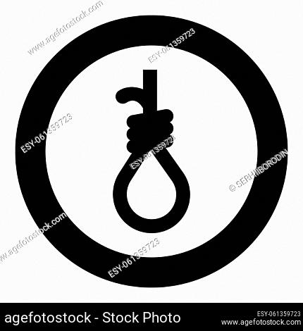 Loop for gallows hangman's noose Rope suicide lynching icon in circle round black color vector illustration image solid outline style simple