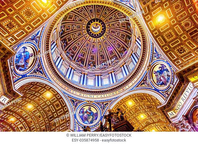 Michelangeolo Dome Saint Peter's Basilica Vatican Rome Italy. Dome built in 1600s over altar and St. Peter's tomb