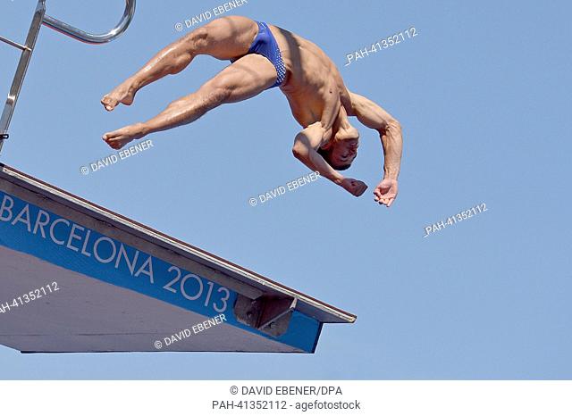 Bronze Medalist Sascha Klein of Germany in action during the men's 10m Platform diving final of the 15th FINA Swimming World Championships at Montjuic Municipal...