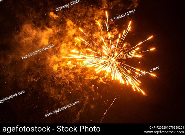 Fireworks are part of the New Year's celebrations in Prague, Czech Republic, January 1, 2021. (CTK Photo/Tomas Cerny)