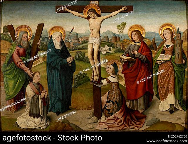 The Crucifixion with Saints and Donators, c.1490-1495. Creator: Master of the Aachen Cabinet Doors (Master of the Aachen Life of the Virgin) (active ca