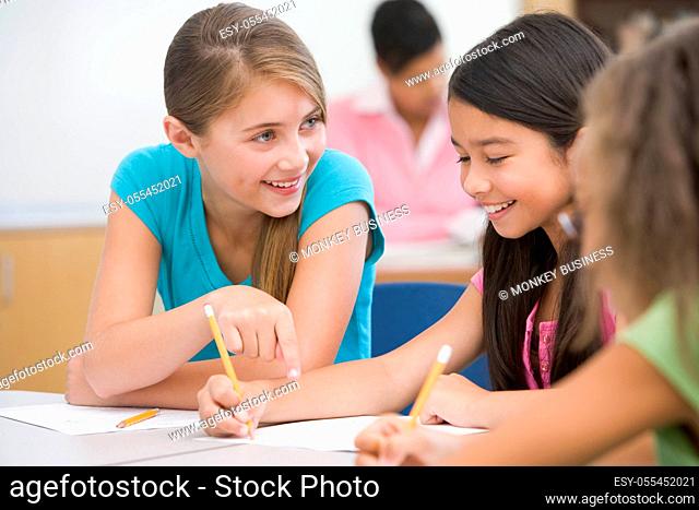 teamwork, writing, explaining, schoolgirl, elementary school