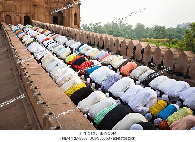 People praying in a mosque at the occasion of Eid, Jama Masjid, Old Delhi, India