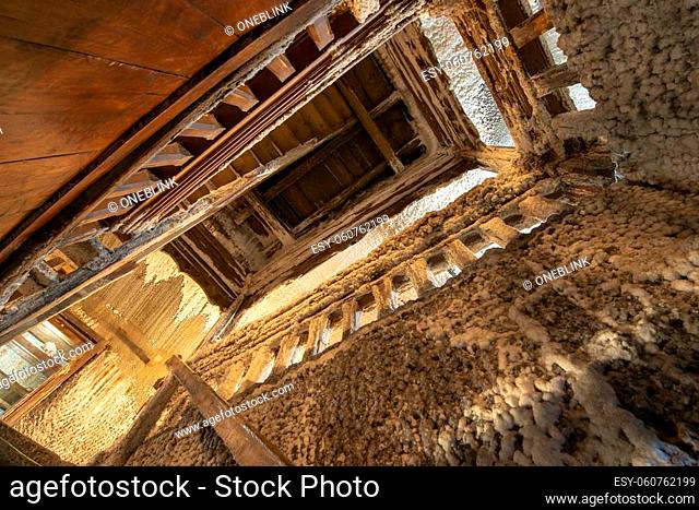 Old rusty salt mine stairs in gallery