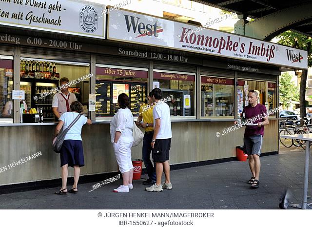 Konnopke's Imbiss, Berlin's oldest and most famous currywurst snack bar under the elevated trainline on Schoenhauser Avenue