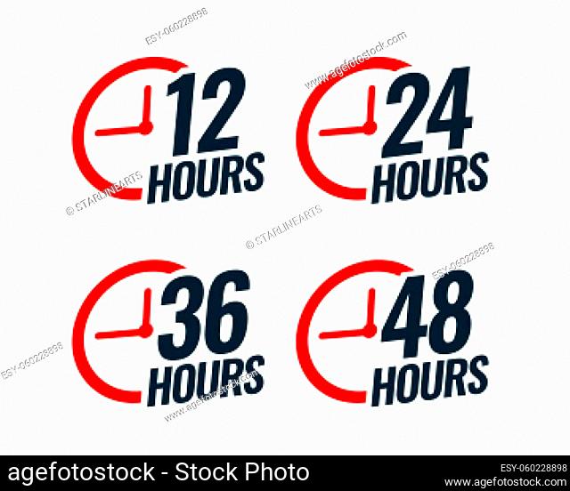 various time stickers with time 12, 24, 36 and 48 hours
