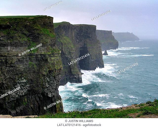 Cliffs of Moher on coast. Sheer cliffs