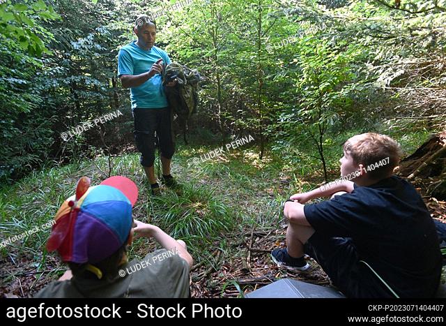 Mountain service dog handlers practiced searching for people in mountain terrain around Loucna nad Desnou in the Jeseniky Mountains, Czech Republic, July 14