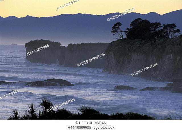 Cape Foulwind, West Coast, South Island, Sunrise, near Westport, New Zealand, landscape, coast, twilight, cliffs