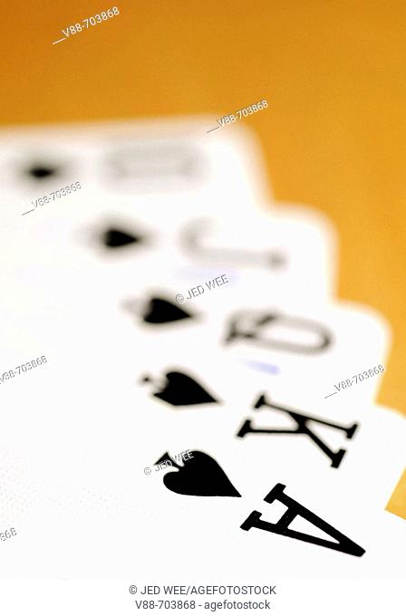 Best possible five card poker hand, a royal straight flush in Spades; the Ace of Spades