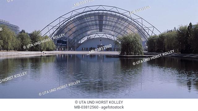 Germany, Saxony, Leipzig, newcomers,  Fair, glass hall, basins, visitors,   Fairgrounds, fair buildings, pavilion, 1993-96, Volkwin Marg, construction