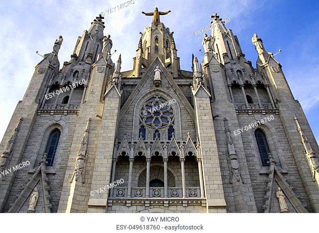 Bottom view of the Church of the Sacred Heart of Jesus, located on the top of Mount Tibidabo in Barcelona, Catalonia, Spain
