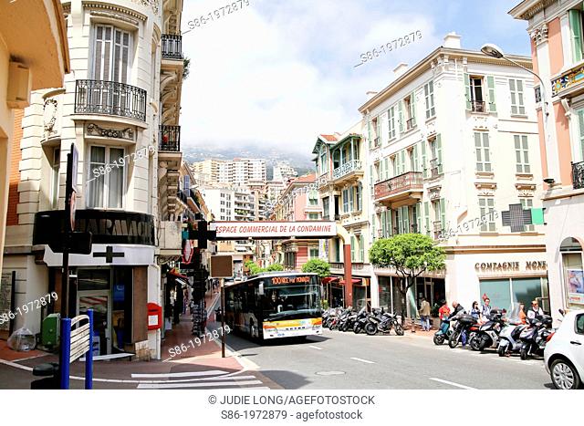 Bus Driving along a Commercial Street, Monte Carlo, Monaco