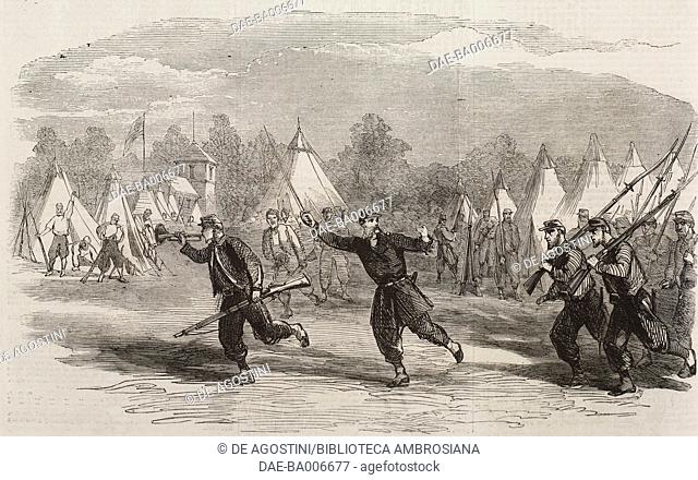 New York Zouaves turning out to support pickets between Alexandria and Fairfax Courthouse, Virginia, American Civil War, illustration from the magazine The...