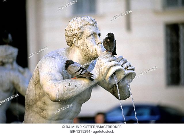 Fountain statue of Triton, Fontana del Moro Fountain, Piazza Navona, Rome, Lazio, Italy, Europe