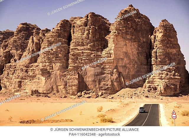 Impressive rock formations belong to the Wadi Rum desert in southern Jordan. The desert is one of the country's most important tourist destinations