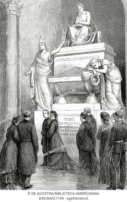 The empress Eugenie, widow of Napoleon III, in the church of Santa Croce, near Dante's funerary monument, Florence, Italy