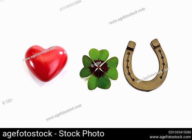 heart, four leafed clover, lucky charms, horseshoe