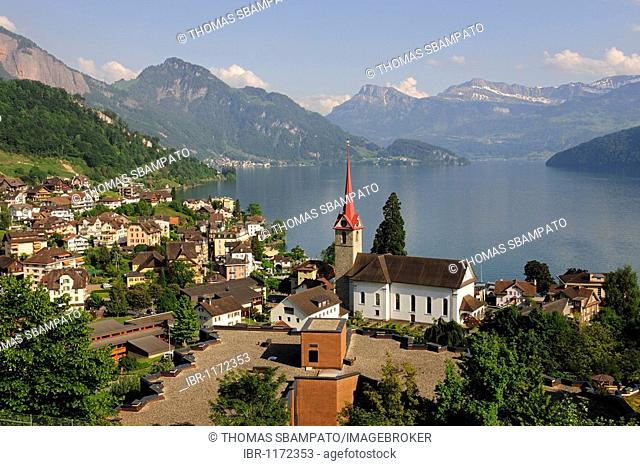 Weggis at Lake Lucerne, a popular holiday destination, Canton of Lucerne, Switzerland, Europe