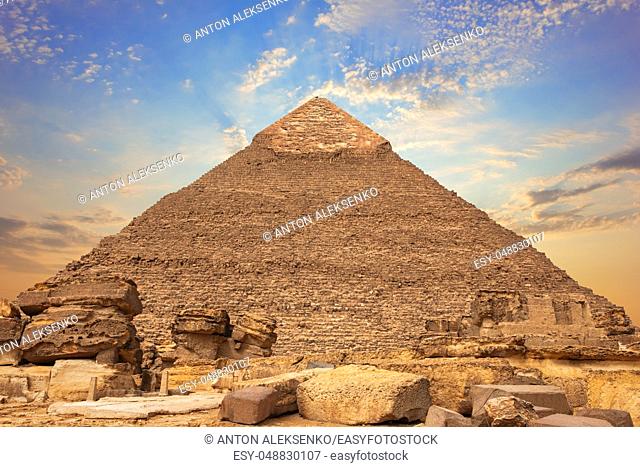 Ruins of the Pyramid of Chephren in Giza, Egypt