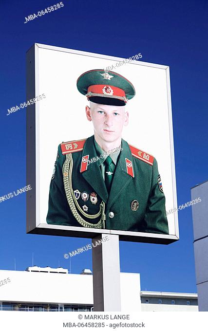Portrait of a Russian soldier, checkpoint Charlie, Berlin, Germany