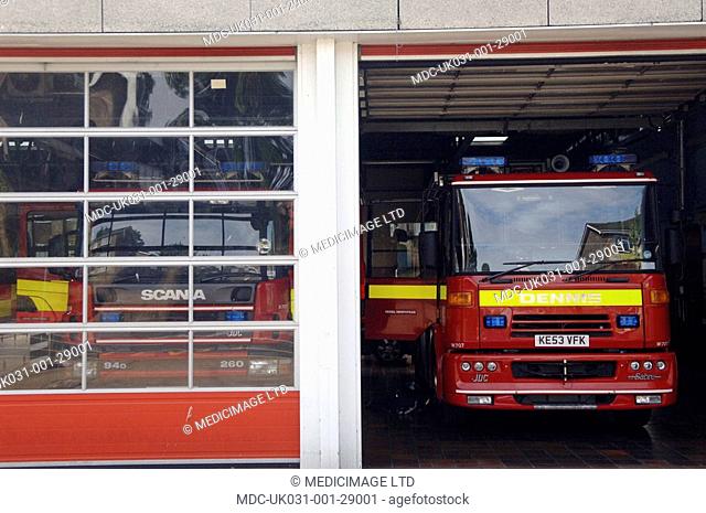 Two fire engines parked side by side at Hertfordshire Fire & Rescue Service, UK. In December 2005, HFRS dealt with what is thought to Britainâ€™s largest fire...