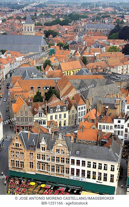 Markt, Market Place, view from the Belfry, Bruges, West Flanders, Belgium, Europe