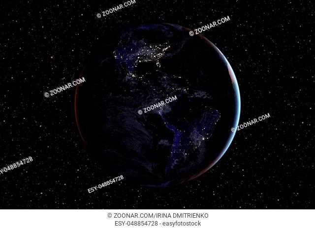 Planet earth from the space at night . Elements of this image furnished by NASA