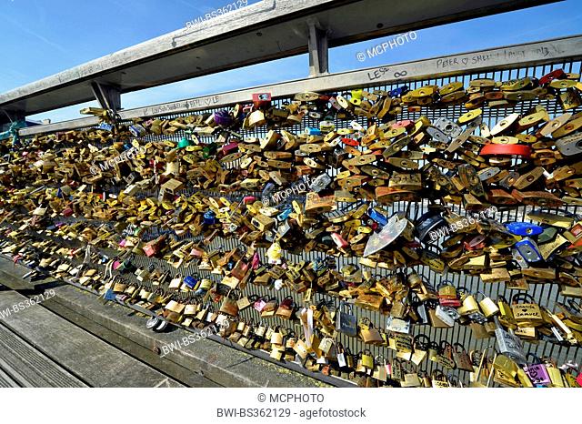 love padlocks on the Passerelle Léopold-Sédar-Senghor, France, Paris