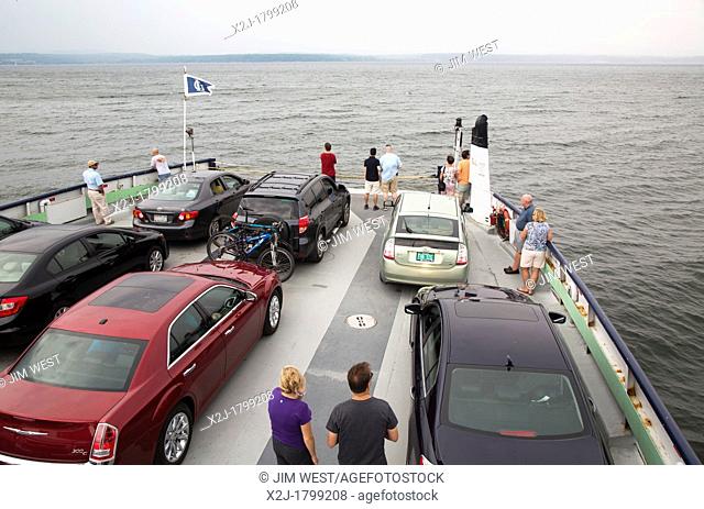 Essex, New York - Cars and passengers traveling from Charlotte, Vermont to Essex, New York on the Lake Champlain car ferry