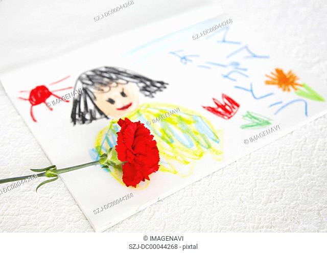 Carnation and crayon drawing