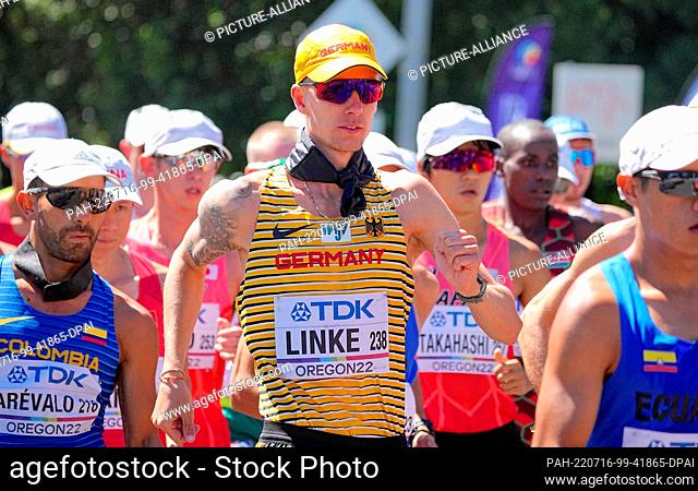 15 July 2022, US, Eugene: Athletics: World Championships: Christopher Linke (SC Potsdam), 20 kilometers walking, runs in the competition