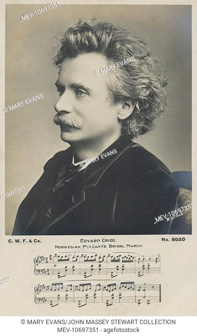 Edvard Grieg (1843-1907), Norwegian composer, with music from the Norwegian Peasant's Bridal March below