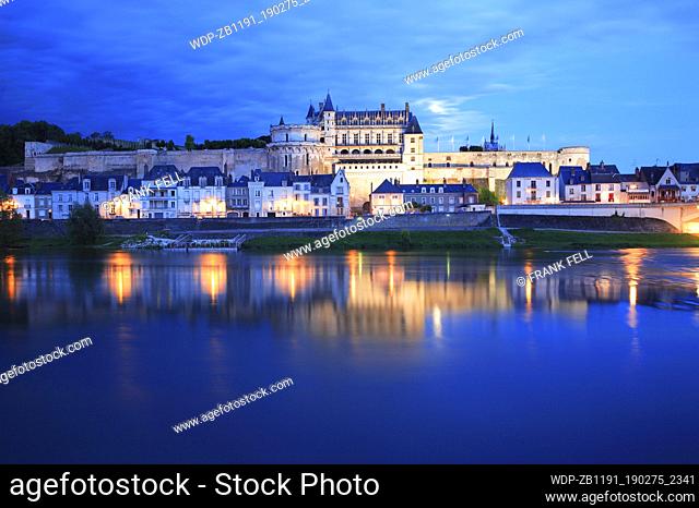 France, Indre-et-Loire, Amboise, Chateau Royal at night