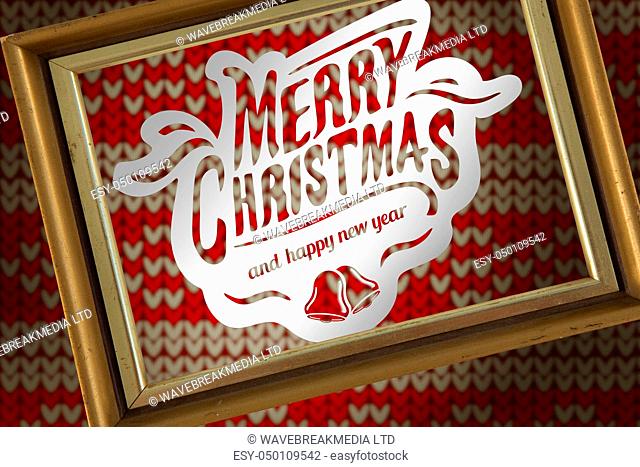 merry christmas message against red seamless knitted pattern