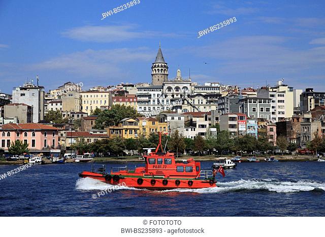 district of Istanbul over the Bosphorus with Galata Tower, Turkey, Istanbul, Beyoglu