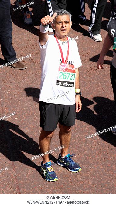 Celebrities at the finish of the 2014 London Marathon, The Mall, London Featuring: Sadiq Khan Where: London, United Kingdom When: 13 Apr 2014 Credit: WENN