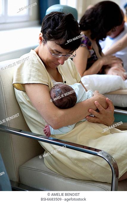 Photo essay at the maternity of the Diaconesses hospital in Paris, France. 1-day-old newborn baby