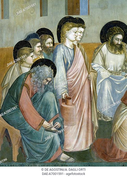 The Washing of the Feet, by Giotto (1267-1337), detail from the cycle of frescoes Life and Passion of Christ, 1303-1305, after the restoration in 2002