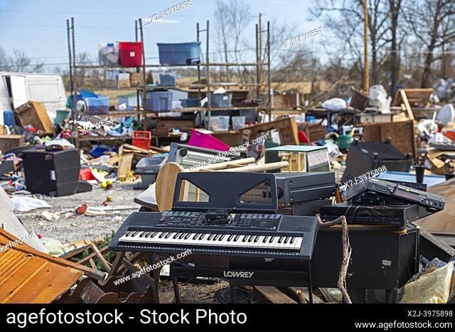 Mayfield, Kentucky - Damage from the December 2021 tornado that devasted towns in western Kentucky. Three months after the storm